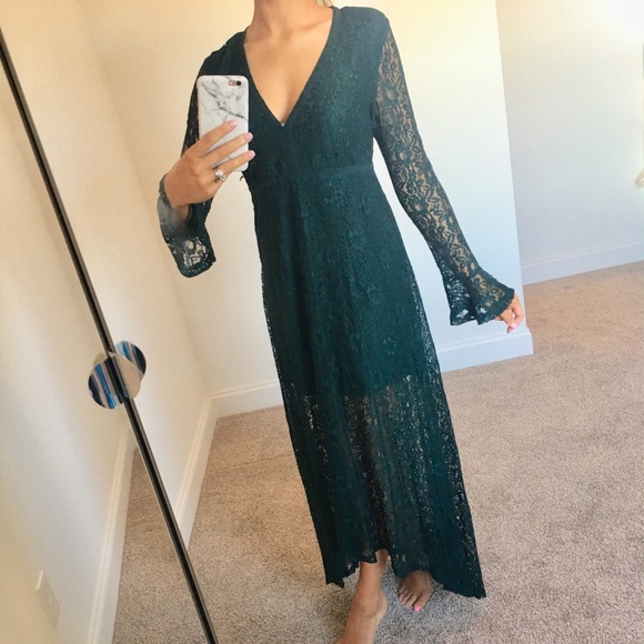 dark green lace maxi dress